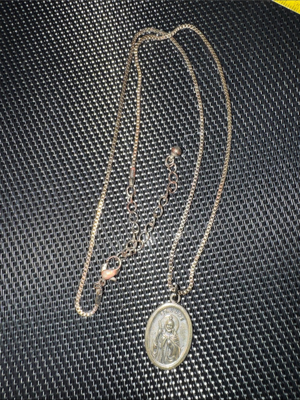 Silver-Tone  Pendant  - Classic Oval Saint Jude Medal 19”-20 silver chain.